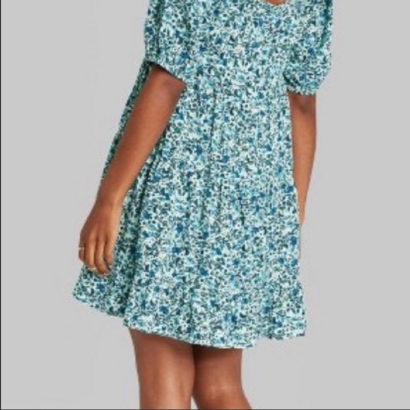 Wild Fable Blue Floral babydoll mini dress M NWT - Picture 6 of 16